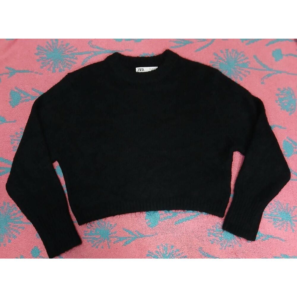 Zara womens large boxy sweater alpaca wool soft texture black